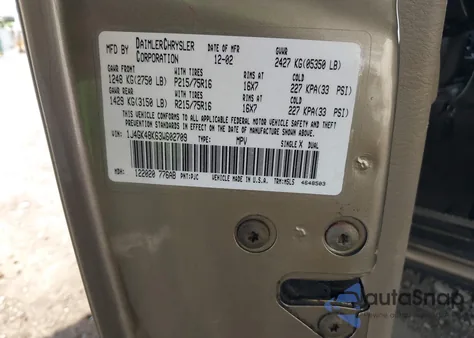 2003 Jeep Liberty Sport из США, поврежденный, VIN 1J4GK48K63W602709